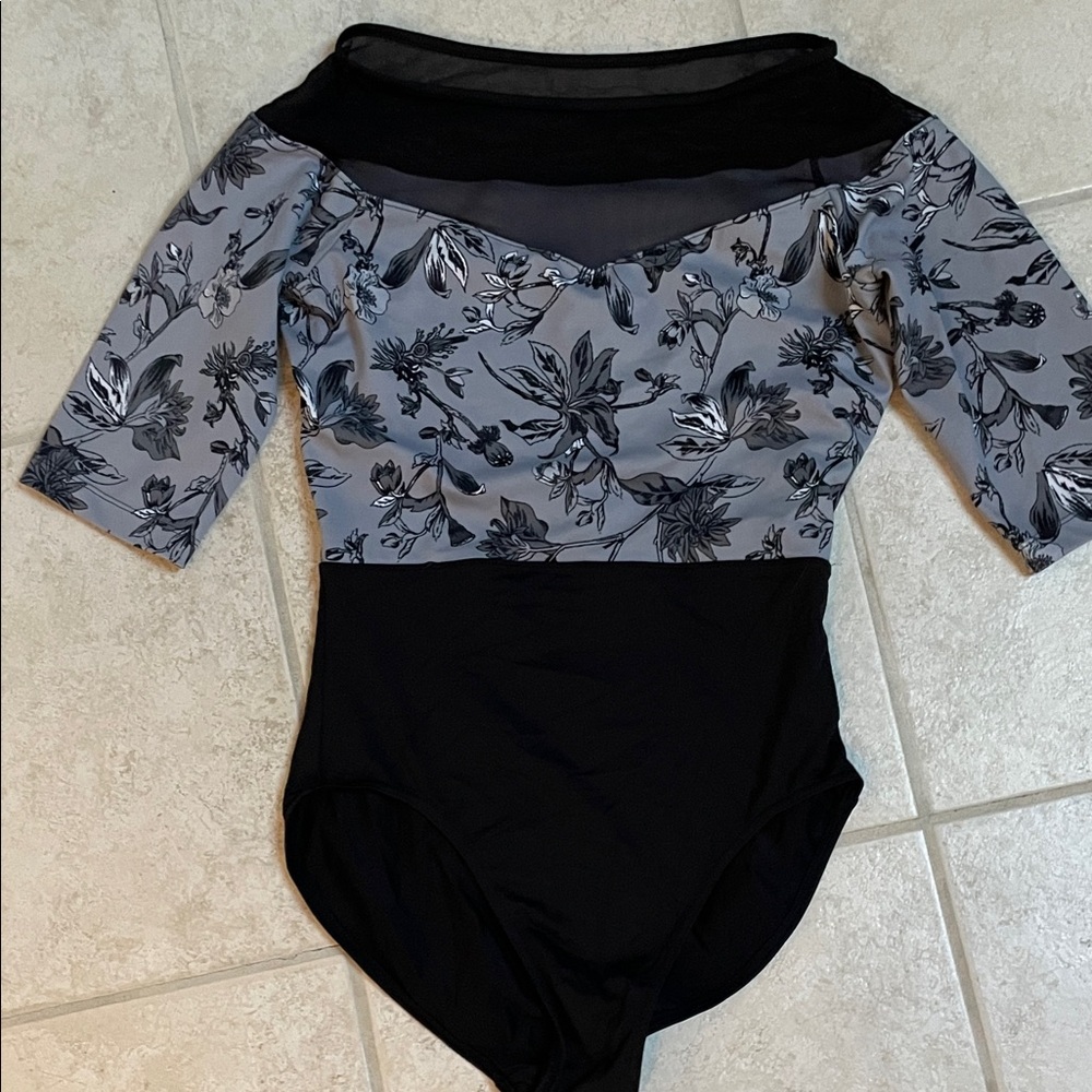 Floral Black and Gray Mirella Leotard